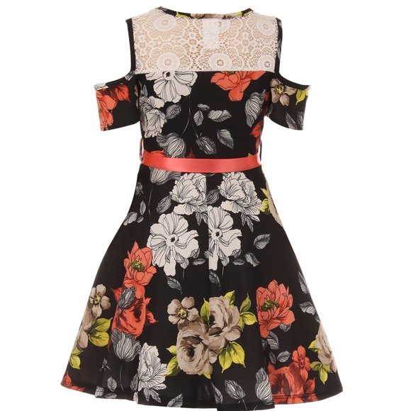 Cold Off Shoulder Sleeve Lace Floral Wedding Evening Party Flower Girl Dress - Picture 2 of 5